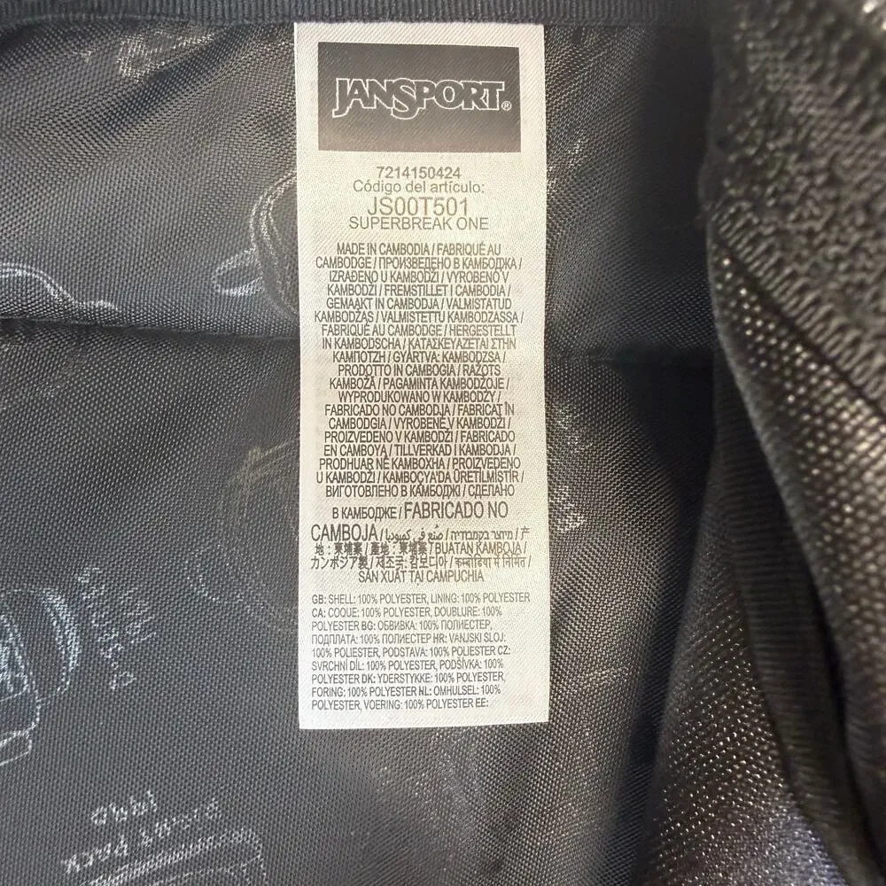 JanSport SuperBreak One Backpack Black School Bookbag JS00T501 Lightweight New